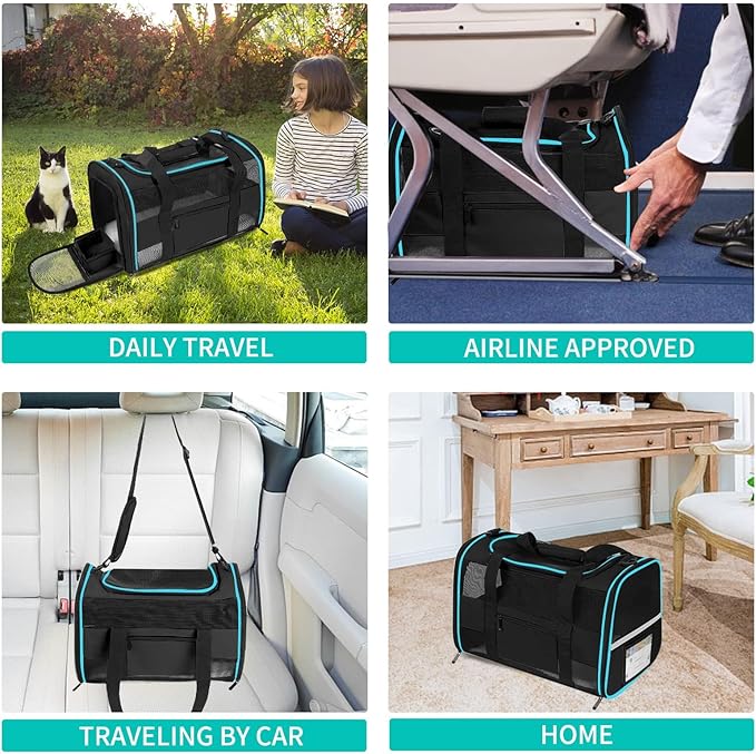 Soft - Sided Pet Carrier for Cats and Small Dogs, Airline - Approved, Black Travel Tote with Mesh Windows, Foldable Bowl, Shoulder Strap, Oeko - TEX Certified