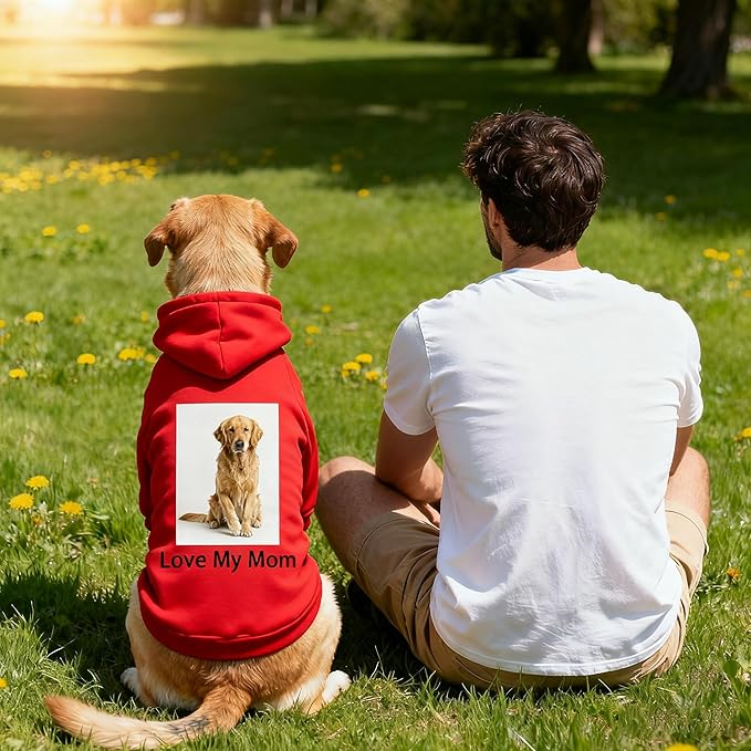 Custom Dog Hoodie, Personalized Sweatshirt with Photo Text Name Logo, Customized Hooded Sweater for Small Medium Large Dogs & Cats (Red, Small)