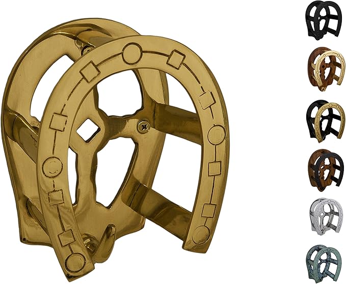 Brass Horseshoe Bridle Bracket, Bridle Hook, Bridle Rack (Brass with Black)
