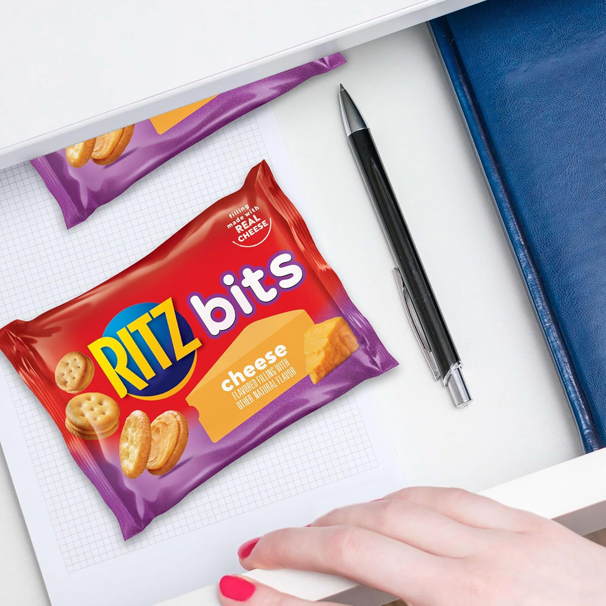 RITZ Bits Cheese Sandwich Crackers, Bulk Lunch Snacks, 40 Snack Packs (4 Boxes)