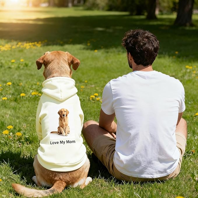 Custom Dog Hoodie, Personalized Sweatshirt with Photo Text Name Logo, Customized Hooded Sweater for Small Medium Large Dogs & Cats (Beige, X-Small)