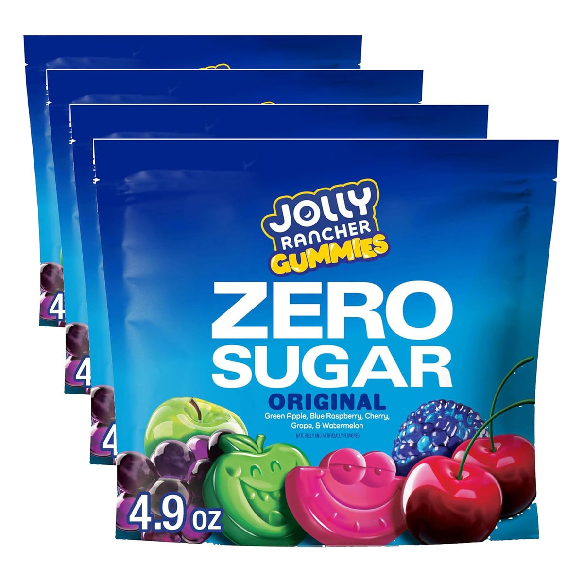 JOLLY RANCHER Gummies Zero Sugar Assorted Fruit Flavored Candy Bag, 4.9 oz (7 Pouches)