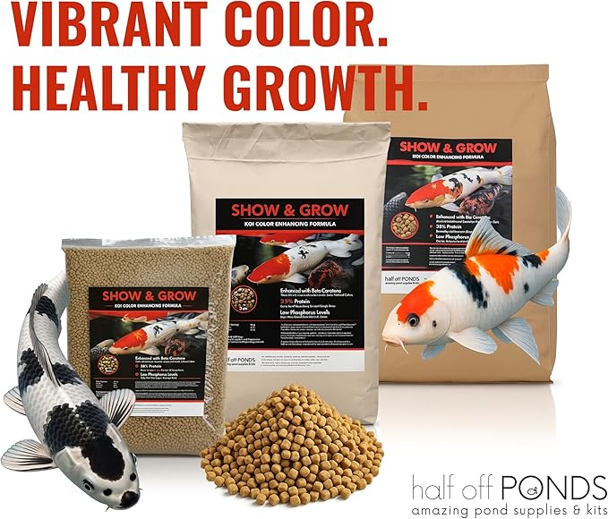 HALF OFF PONDS Show & Grow Koi Fish Food - 10 lb Floating Pellets, 3mm Size - Goldfish Food for Ponds - 35% Protein with Beta Carotene & Vitamins - Enhances Color Vibrancy & Body Definition