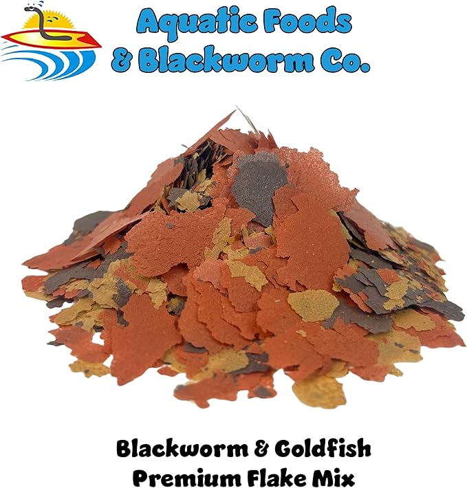 Aquatic Foods Inc. Flakes - 45% California Blackworm & Goldfish Flake Mix for Aquarium Goldfish, Koi Fish & Pond Goldfish, All Pond Fish - Premium AF Flakes - 2-lbs