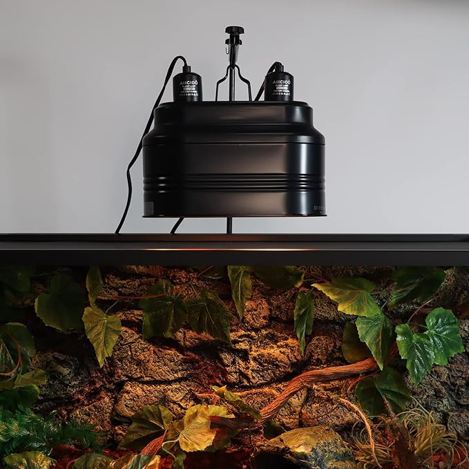 Aiicioo Dual Reptile Light Fixture - Bearded Dragon Light Fixture Double Reptile Heat Lamp Dome Max 160 Watt Terrarium UVB Reptile Light for Turtle Tank Vivarium Hermit Crab