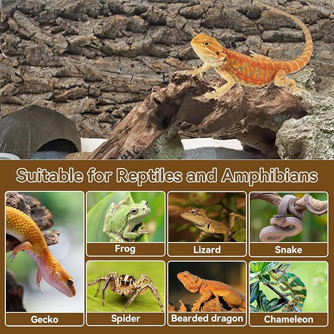 2PCS Natural Cork Terrarium Background,11.81 x 11.81 Inch Reptile Bark Background 3D Bearded Dragon Tank Climbing Mat Habitat Decoration for Lizard Gecko Chameleon Tortoise Snake Spider Frog