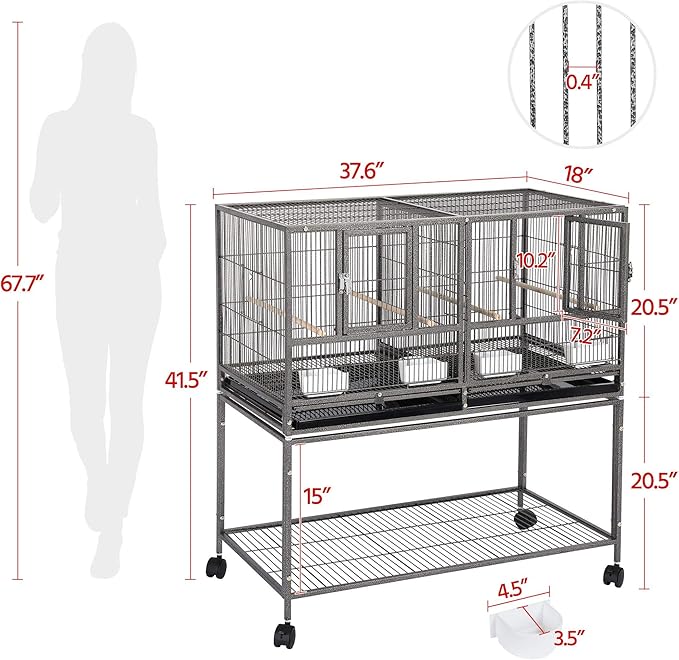 Topeakmart 4 Pack Divided Breeder Parakeet Canary Lovebird Finch Budgie Bird Cages W/Rolling Stand