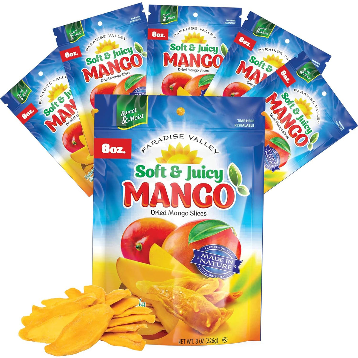 Dried Mango Slices - Delicious Texture Soft & Juicy Low Sugar Added Dried Mango - Naturally Ripened Mangos Dried Fruits - Gluten Free Dry Mangoes Natural Source of Vitamin C, Fiber, 16 oz (16 Single Pack)