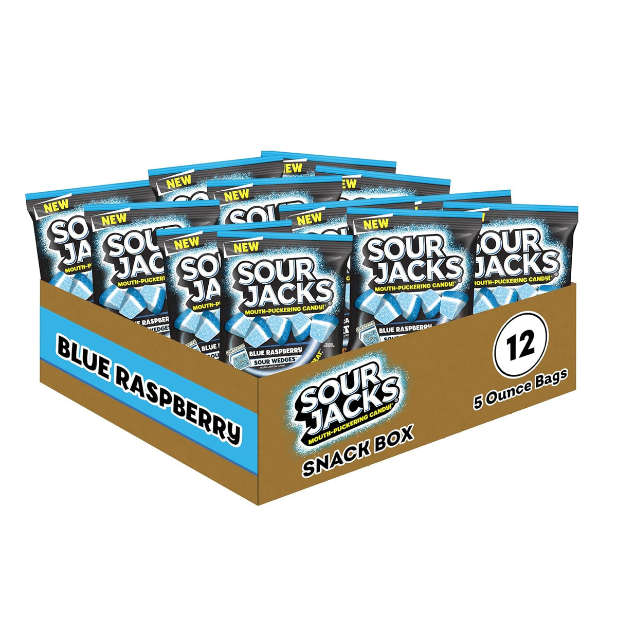 SOUR JACKS, Sour Gummy Candy, Variety Pack, 75 0.5 oz Snack-Size Pouches, Watermelon, Blue Raspberry, and Assorted Fruit, Individually Wrapped, Fat Free, Gluten Free