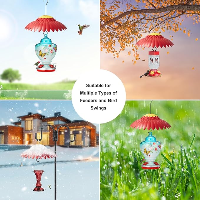 Bird Feeder Rain Cover Red Dome Baffle for Hummingbird Weather Guard Protective Feeders from Rain and Sun Built-in Moat 11inch Dceor Backyard