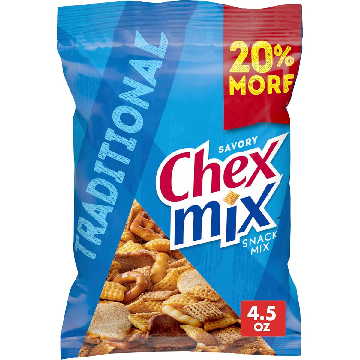 Chex Mix Traditional Original Recipe Snack Mix, Savory Snack Bag, Family Size, 13.5 oz