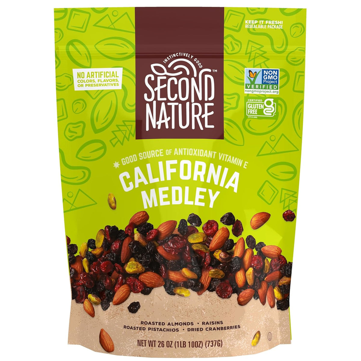 Second Nature Wholesome Medley Trail Mix - 12 Count, 2.25 oz Individual Snack Packs, Certified Gluten-Free – Dark Chocolate, Dried Fruit and Nut Trail Mix, Ideal for Travel Snacks