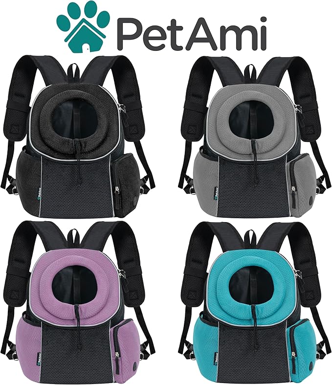 PetAmi Adjustable Cat & Dog Front Chest Carrier Backpack, Ventilated for Hiking & Camping, Max 14 lbs, Purple