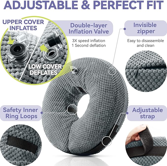 Soft Inflatable Dog Cone Collar for Small Medium Large Dogs - Neck Donut E Collar Alternative for Recovery After Surgery - Grey M