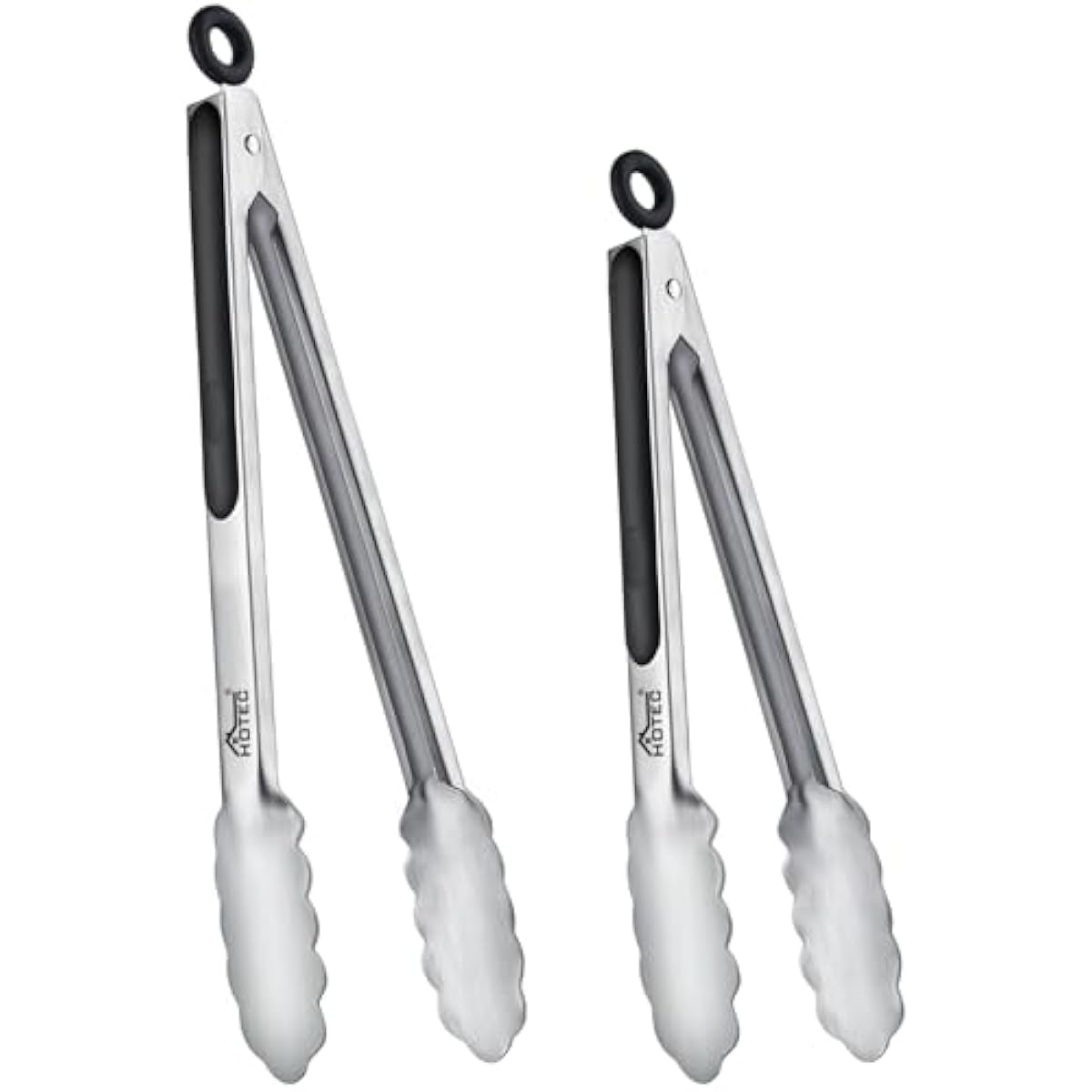 Hotec Stainless Steel Kitchen Tongs, Set of 2-9" and 12", Locking Metal Food Tongs for Cooking, Serving, BBQ, Grill Non-Slip Grip