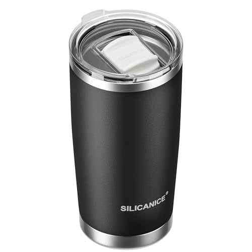 20oz Hygienic Stainless Steel Vacuum Insulated Tumbler w/ Easy-On/Easy-Off Lid - Removable slider, Double Wall 18/8 Travel Mug, BPA-Free, Fits Cup Holders, Premium Quality, Smart Value - Black