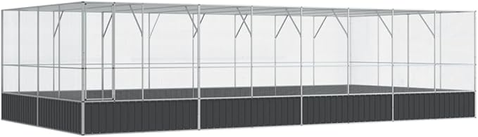 Large Metal Heavy Duty Walk-in Aviary Cage with Extension, Ample Activity Space Bird Cage with Lockable Door Also for Chickens and Rabbits, Silver 327.6"x163"x83.5" Steel,-528