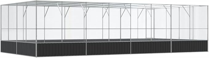 Large Metal Heavy Duty Walk-in Aviary Cage with Extension, Ample Activity Space Bird Cage with Lockable Door Also for Chickens and Rabbits, Silver 327.6"x163"x83.5" Steel,-421