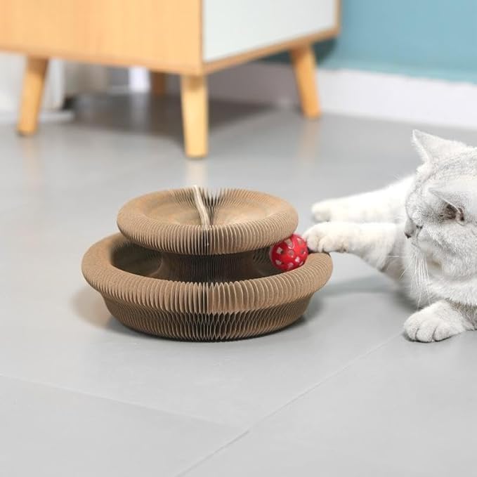Cat Scratcher Toys for Indoor Cats - Kitty Kurlz Magic Organ Cat Scratcher Board, Cardboard Cat Scratching Board Ball Scratcher Pad