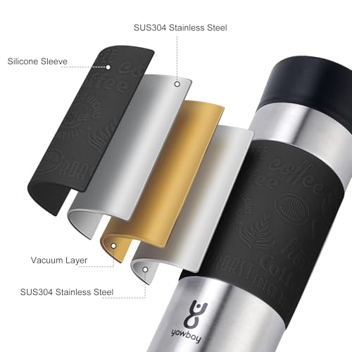 Travel Coffee Mug with 360°Lid, Travel Coffee Tumbler 16 oz Leak Proof, Stainless Steel Insulated Travel Mugs for Hot and Cold Spill Proof Leak Proof(Black)