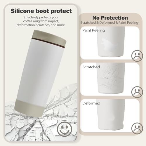 2pcs Silicone Boot for Owala SmoothSip Slider Coffee Tumbler 20oz 12oz, Anti-Slip Sleeve for Travel Coffee Mug, Protective Accessories for Owala BPA Free (Vanilla Bean)