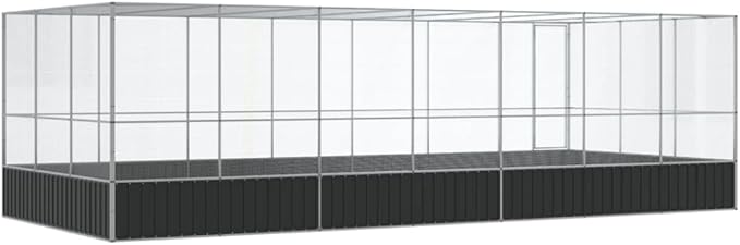 Large Metal Heavy Duty Walk-in Aviary Cage with Extension, Ample Activity Space Bird Cage with Lockable Door Also for Chickens and Rabbits, Silver 285.4"x120.9"x83.5" Steel,-418