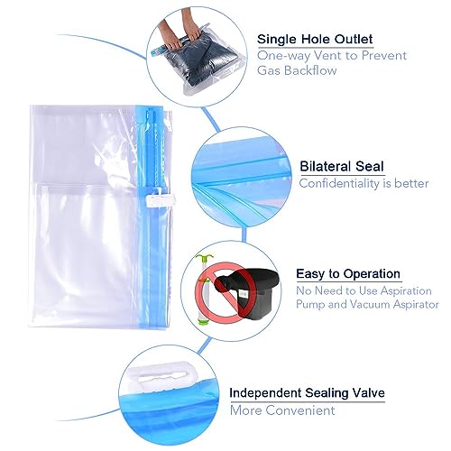 Compression Bags - Travel Essentials - 12 Pack Space Saver Bags - No Vacuum Pump Or Air Extractor is Needed - Storage Accessorie and Home Packing Organizers (transparent)