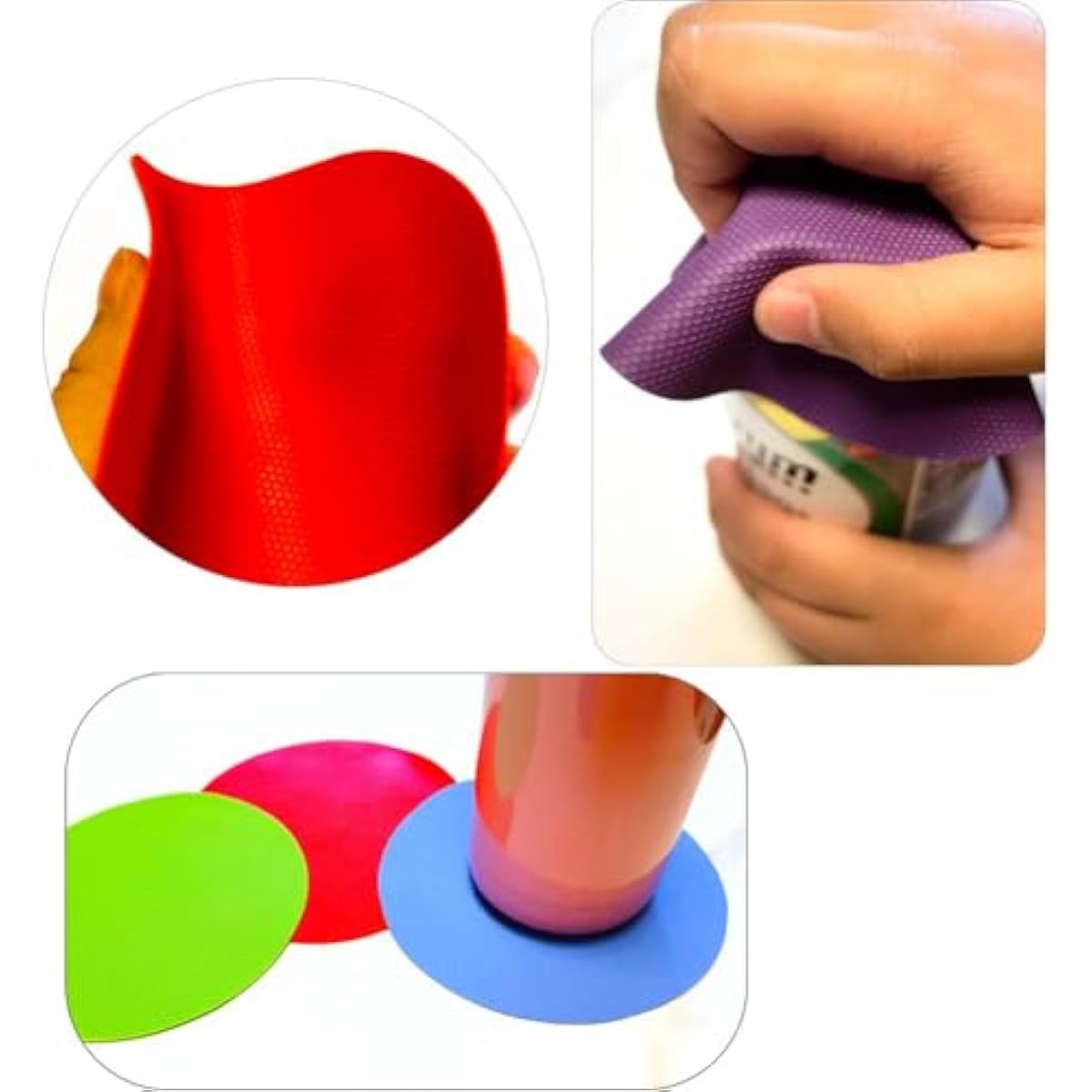 4pcs Rubber Jar Opener Bottle Gripper Non Slip Pad Multi-function Can Opener for Seniors with Arthritis Weak Hands (Circle One)