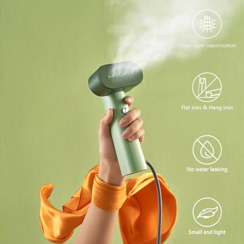 G6 Steamer for Clothes Portable 2-in-1 Travel Steamer Iron for Clothes, Just 0.7lbs Lightly, 10 Minutes of Continuous Steam, 900W Light Steamer for travel and home (green)