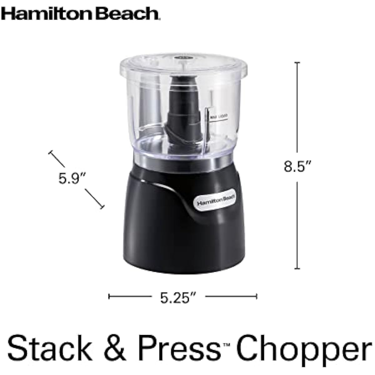 Hamilton Beach Electric Vegetable Chopper & Mini Food Processor, 3-Cup, 350 Watts, for Dicing, Mincing, and Puree, Black (72850)
