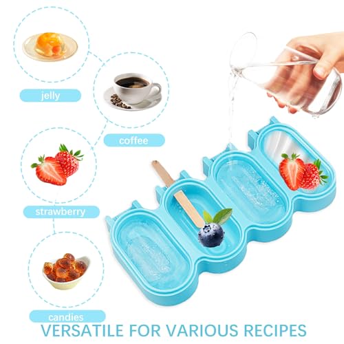 2Pcs Popsicle Silicone Molds with Cover Reusable Frozen Ice Cream Candy Dessert Cakesicle Moulds DIY Ice Lolly 3D Chocolate Molds for Baking Cake Pop with 50 Wooden Sticks