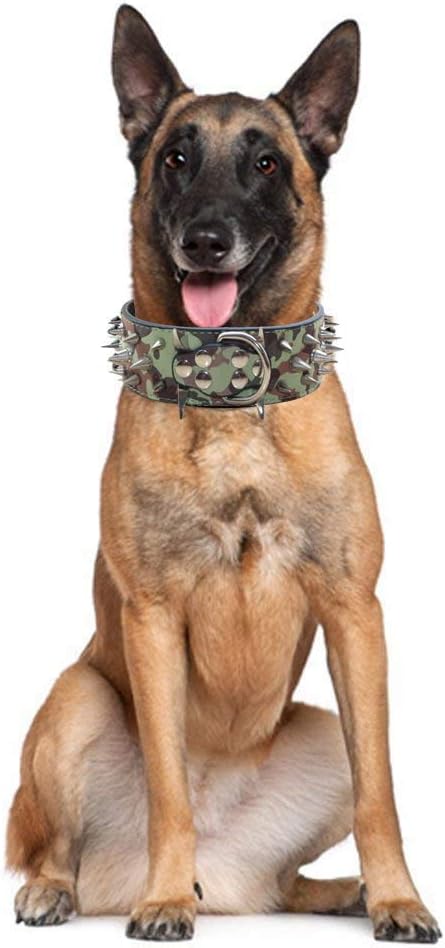 Serijoars Spiked Studded Dog Collar, PU Leather Dog Collar, Adjustable Pet Collars for Medium or Large Breed Pet (L, Camouflage5)