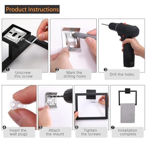 Towel Ring - Thicken SUS 304 Stainless Steel Towel Holder, Towel Racks for Bathroom, Square Modern Design Hand Towel Holder, Contemporary Hand Towel Bar - Matte Black