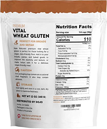 Kate Naturals Vital Wheat Gluten, 12oz, High Protein Flour for Bread, Seitan, and Keto Baking