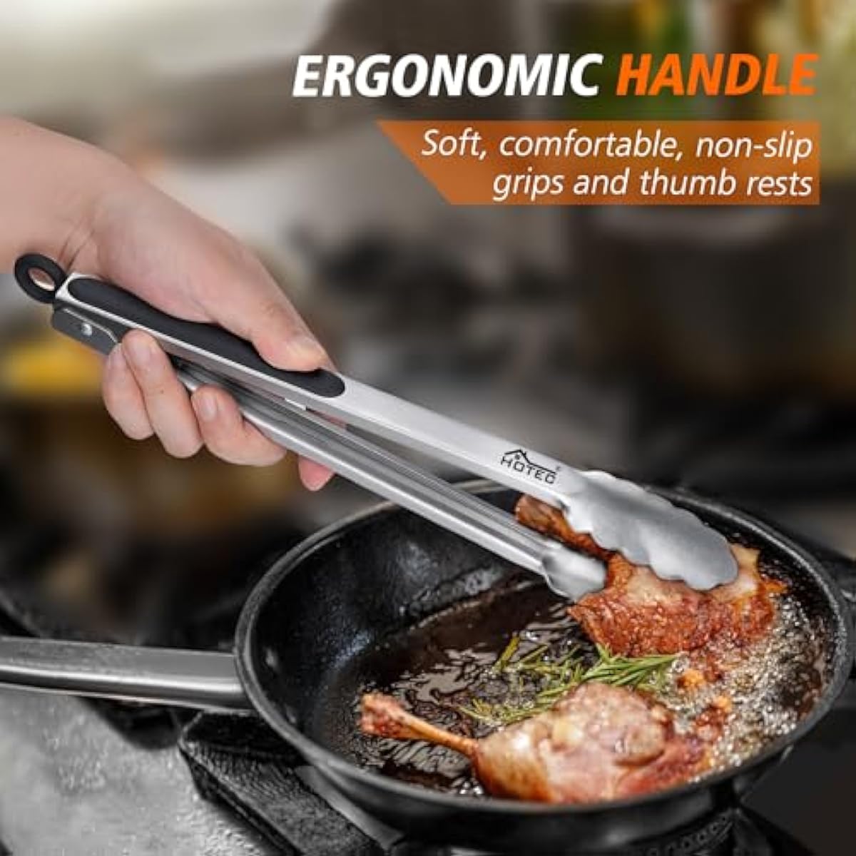 Hotec Stainless Steel Kitchen Tongs, Set of 2-9" and 12", Locking Metal Food Tongs for Cooking, Serving, BBQ, Grill Non-Slip Grip