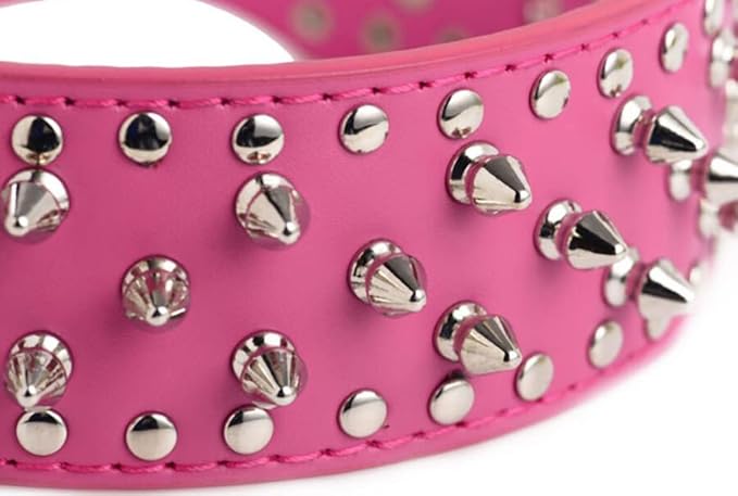 Serijoars Spiked Studded Dog Collar, PU Leather Dog Collar, Adjustable Pet Collars for Medium or Large Breed Pet (XL, Gold Brown)