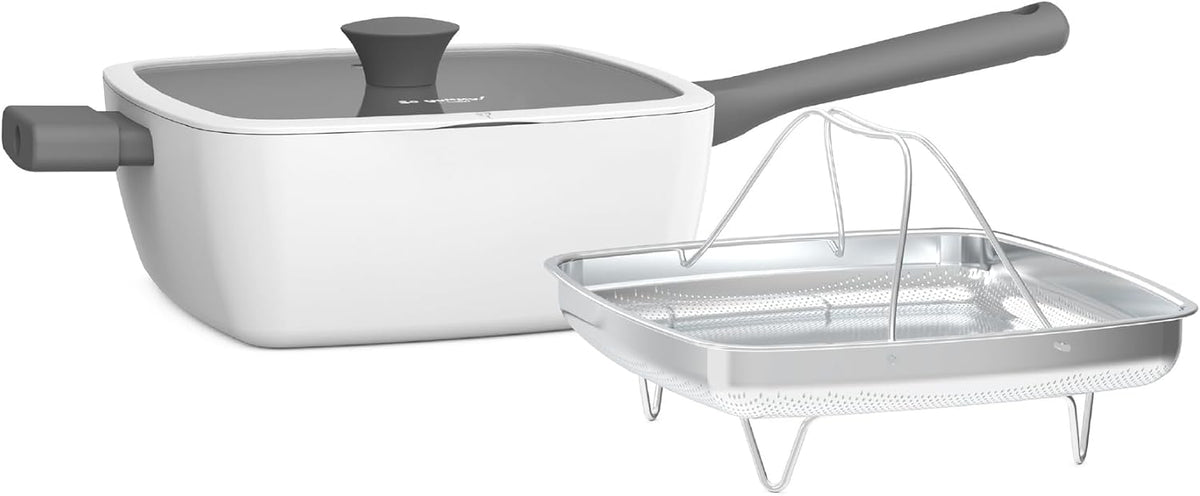So Yummy by bella 3 Piece Square Pan Set, Aluminum Cookware Set w EverGood™ Ceramic Nonstick Coating, Dishwasher Safe Silicone & Glass Lids, Oven Safe & All Stovetop Compatible, 4.5Qt, Moonstruck