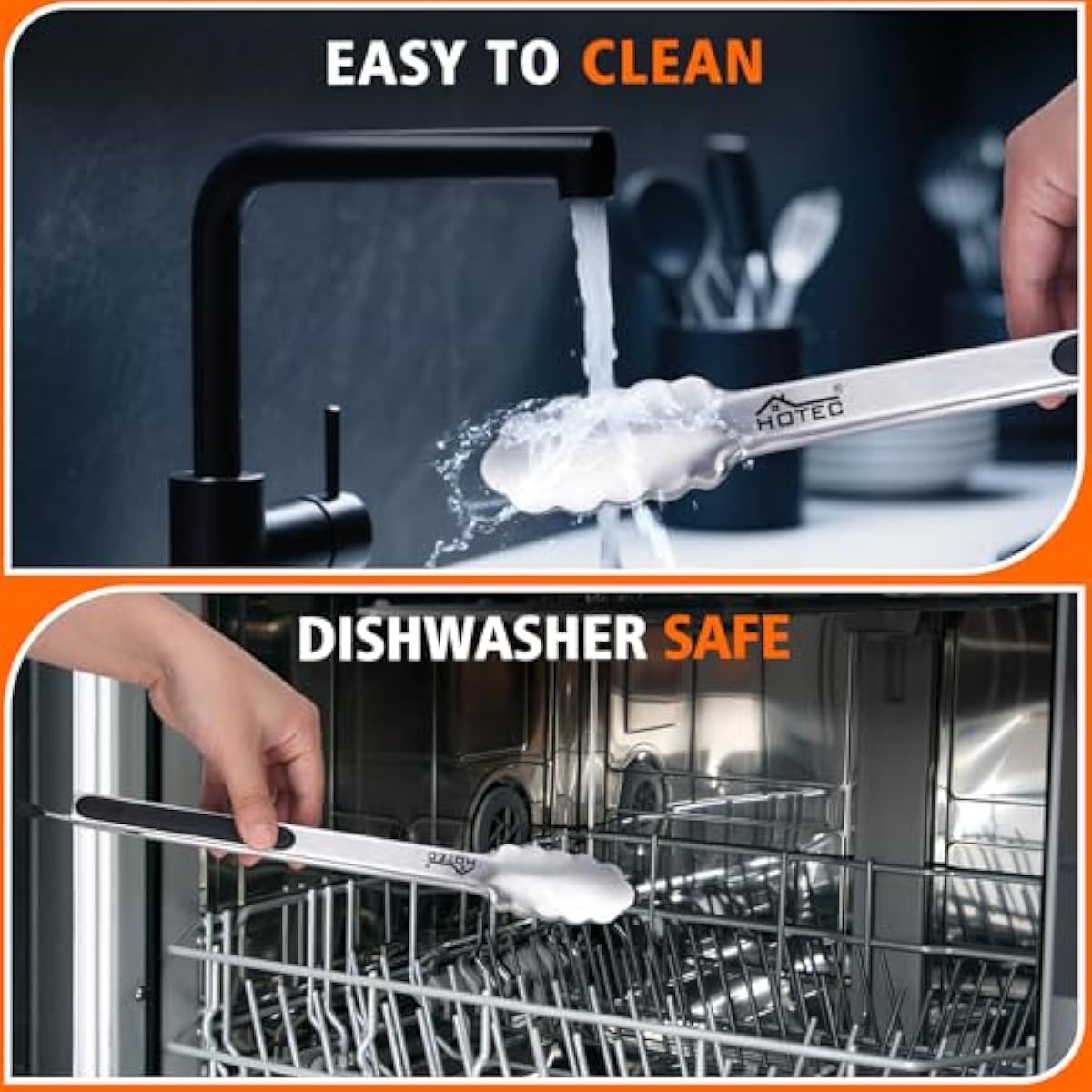 Hotec Stainless Steel Kitchen Tongs, Set of 2-9" and 12", Locking Metal Food Tongs for Cooking, Serving, BBQ, Grill Non-Slip Grip
