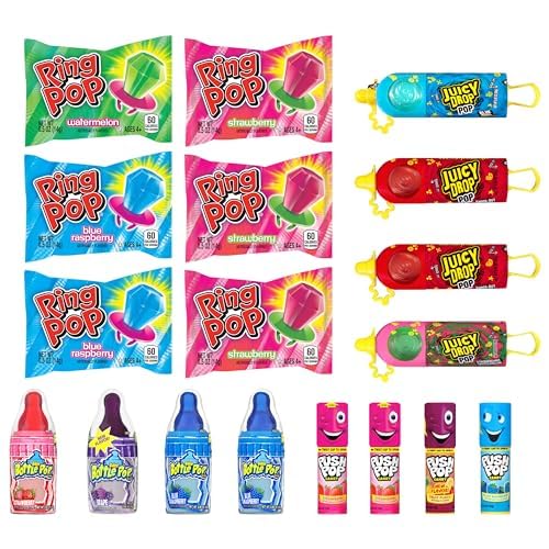 Bazooka Lollipops, 18-Count Assorted Valentine's Candy Variety Pack, Individually Wrapped Lollipops for Parties and Gifts