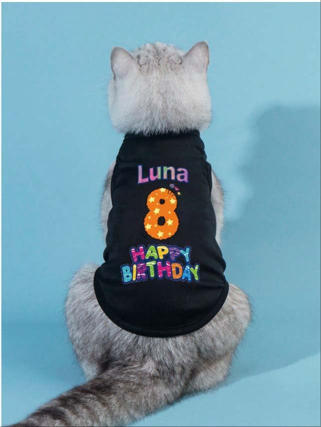Custom Dog Birthday Shirt,Personalized Pet Apparel Print with Name Age Number,Pet Birthday Outfit,Lightweight Breathable Cotton Vest for Small Medium Large Dogs Cat (Black, Large)
