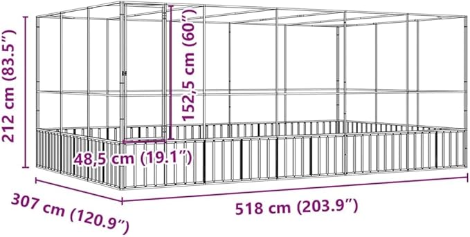 Large Metal Heavy Duty Walk-in Aviary Cage with Extension, Ample Activity Space Bird Cage with Lockable Door Also for Chickens and Rabbits, Silver 203.9"x120.9"x83.5" Steel,-524