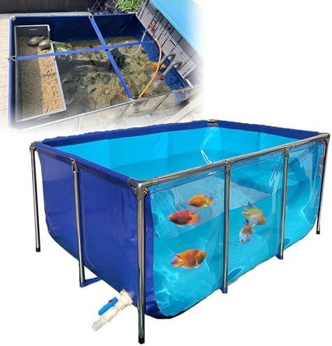 Flexible PVC Canvas Fish Breeding Tank with Steel Frame, 50x40x30cm, Clear Viewing Window, Easy Assembly, Ideal for Aquatic Pets & Backyard Pool Pond