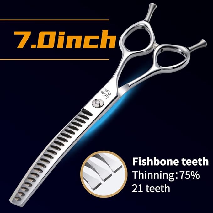 Fenice Peak Dog Grooming Shears Curved Chunker Scissors for Dogs and Cats Face Body Trimming Shears 440C 7''