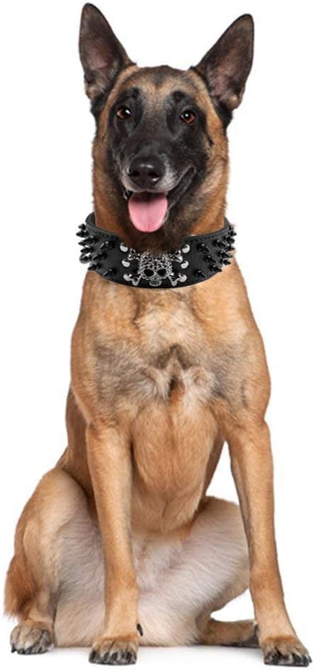 Serijoars Spiked Studded Dog Collar, PU Leather Dog Collar, Adjustable Pet Collars for Medium or Large Breed Pet (M, Black2)