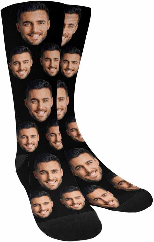 MyPupSocks Custom Personalized Photo Pet Face Socks, Cat and Dog Tracks Paws Bones Crew Socks with Picture for Men Women