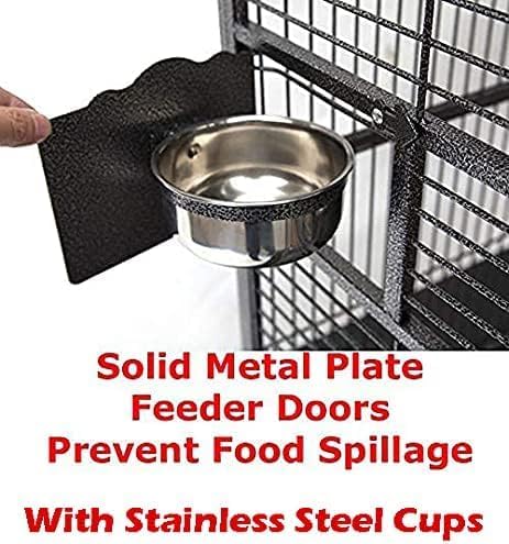 Extra Large Wrought Iron Open/Close Dome Perch Stand Play Top Bird Parrot Rolling Cage Solid Metal Plated Feeder Door Prevent Food Spillage Side Breeding Doors Around Metal Seed Guard