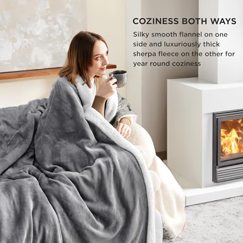 Bedsure GentleSoft Sherpa Fleece Throw Blanket for Couch, Non-Heated, Thick & Warm Christmas Cozy Blanket for Winter, Soft Fuzzy Plush Throw Gifts for Women and Men, Grey, 50x60 Inches