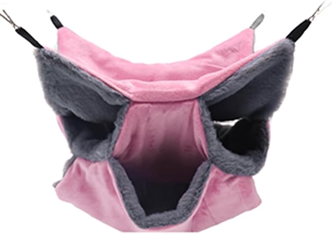 LYART Sugar Glider Pouch Hammock Bed Bedding, Sugar Glider Cage Accessories Toys for Rat, 3-Layer Hammock Make Pet Cages More Three-Dimensional (4.Pink)
