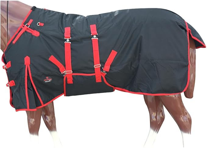 HILASON Black with Red Trims 82 inch 1200D Winter Waterproof Poly Horse Turnout Blanket Belly Wrap