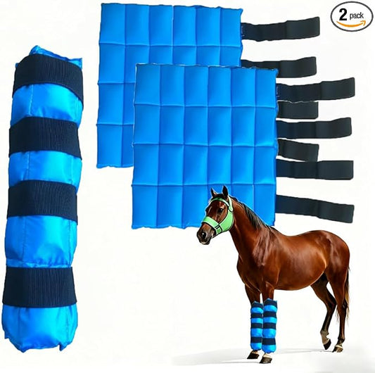 Horse Ice Boots - Reusable Gel Horses Ice Pack for Swelling & Pain | Cooling Leg Wraps for Horse Hock, Horse Knee, Horse Ankle & Horse Hooves | Horse Supplies & Care Gift Ideas - 1 Pair, Blue